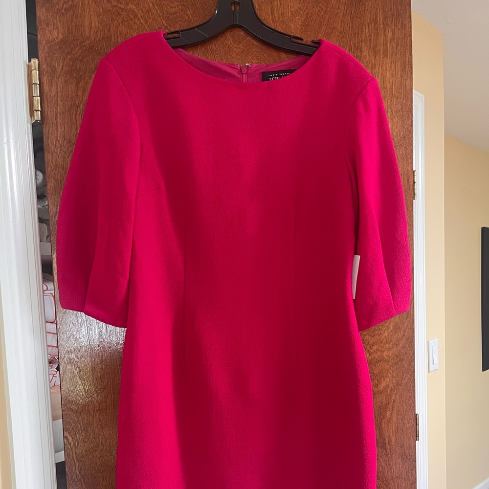 Teri Jon Vibrant Pink Long Sleeve Dress